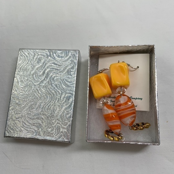 Handcrafted Sterling Beaded Drop Earrings - Yellow/Orange/Gold, AZ, 3” - Picture 2 of 9
